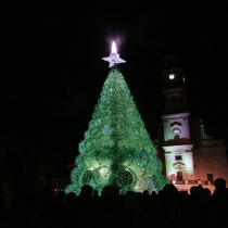 Christmas tree made of plastic bottles in Kaunas, Lithuania